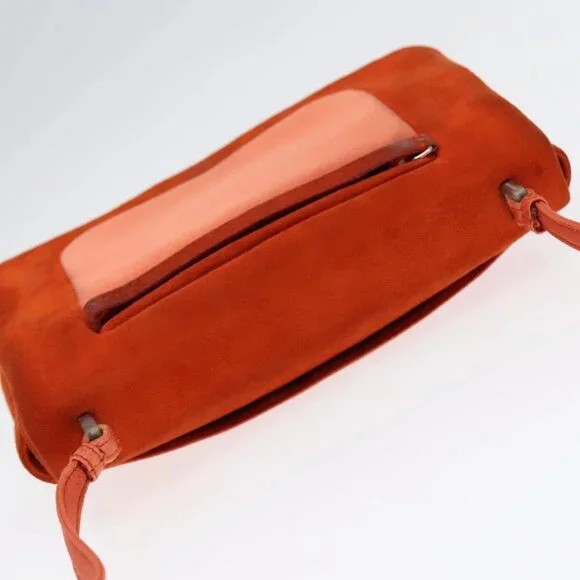 PRADA Shoulder Bag Suede Orange Silver Auth